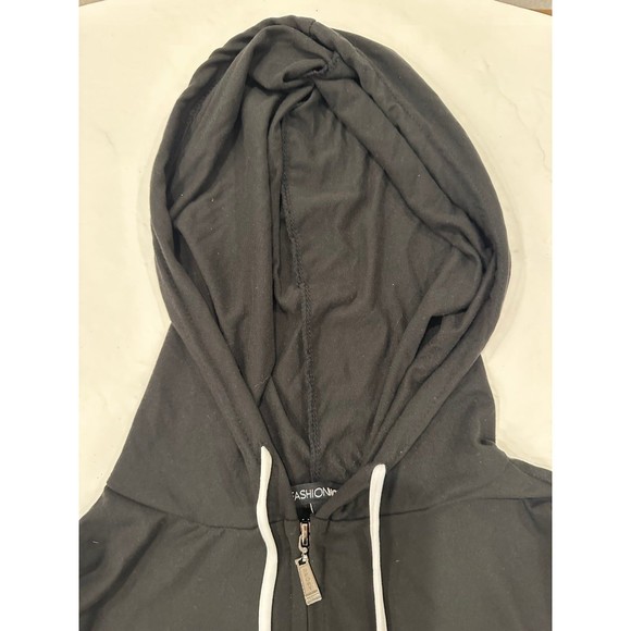 Fashion Nova Black Striped Sleeve Lightweight Cropped Hoodie - Picture 6 of 11